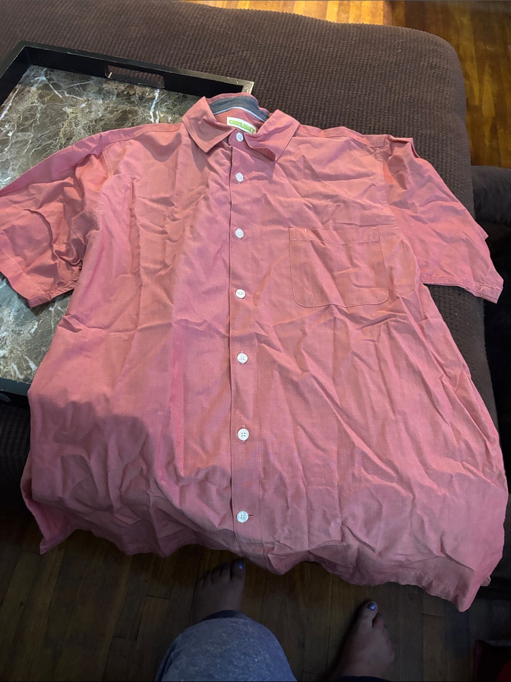Casual Short-Sleeve Button-Down Shirt in Coral Pink
